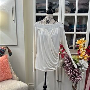 Ann Taylor Cream Draped Faux-Wrap Long Sleeve Top - Ivory